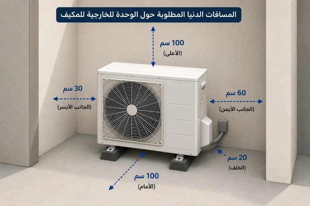 المسافات الدنيا المطلوبة حول الوحدة الخارجية للمكيف