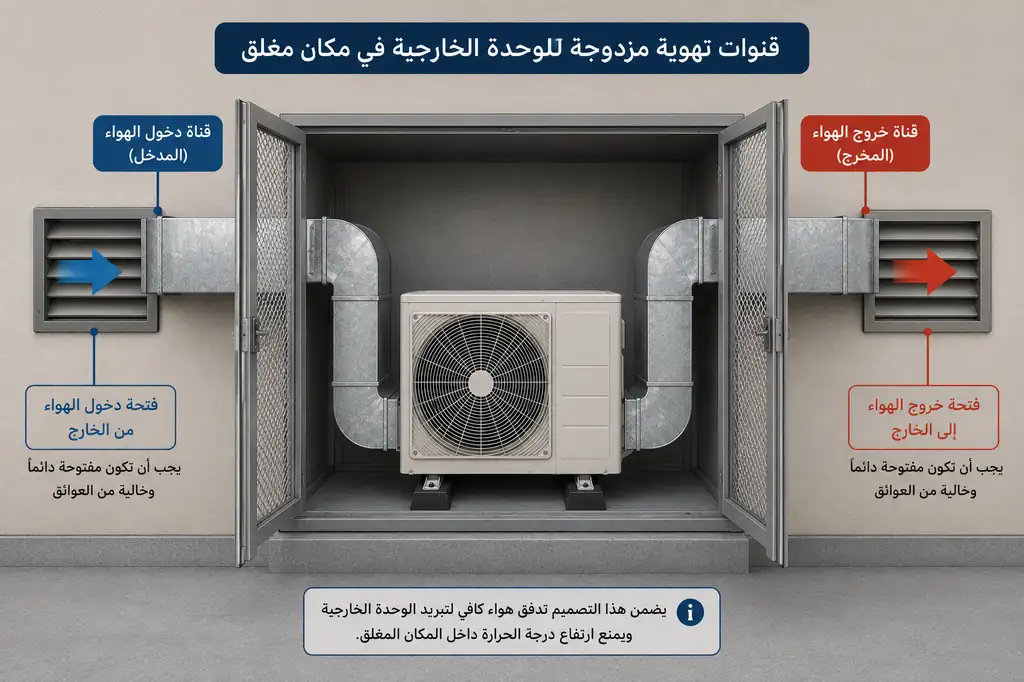 قنوات تهوية مزدوجة للوحدة الخارجية في مكان مغلق